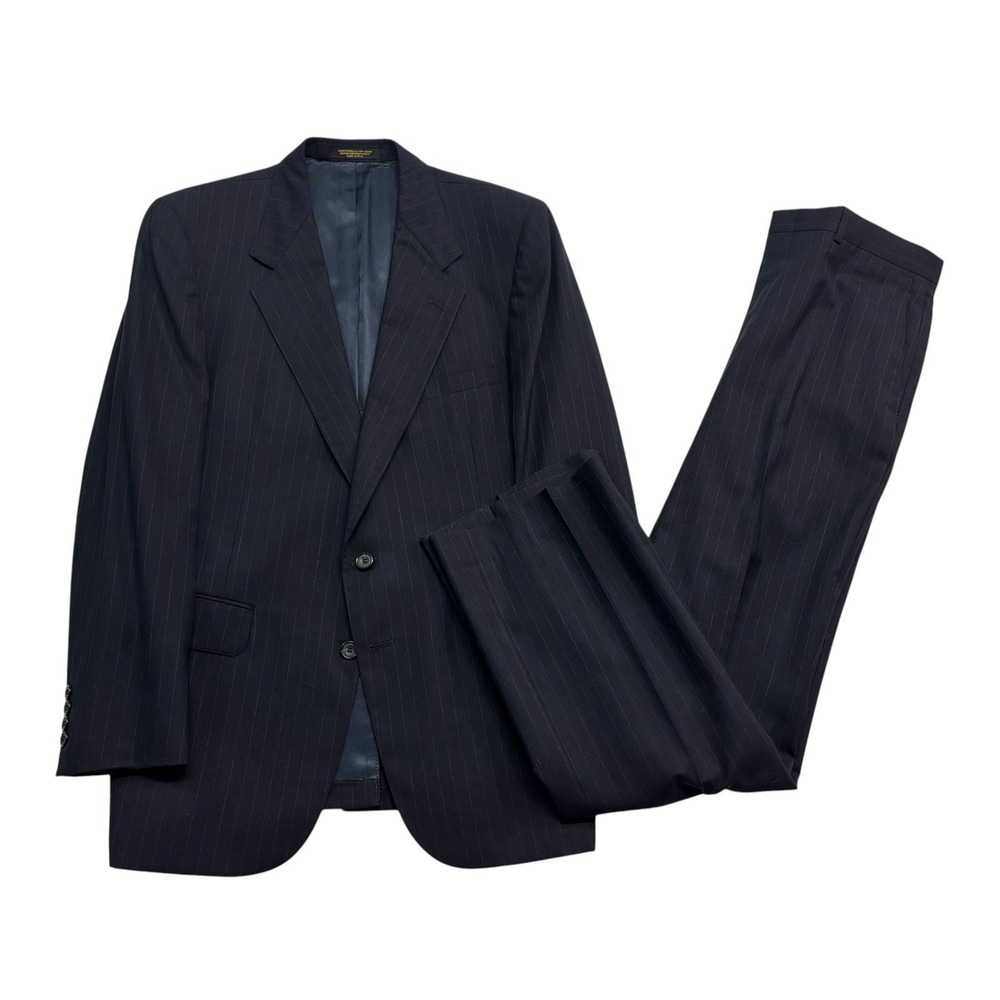 vtg 90s Evan Picone 40R 41R 34x32 Navy Blue Stripe 2pc Pant Suit Bootcut USA